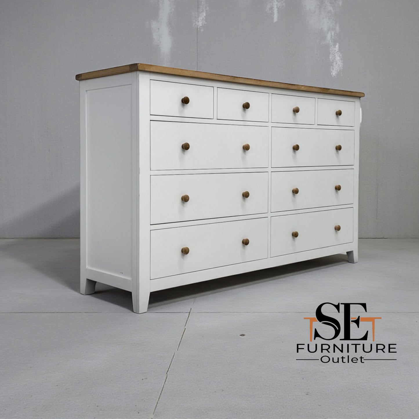 White Wax Finished Oak Top 10 Drawer Chest, Chester Pure White Range RRP £1100