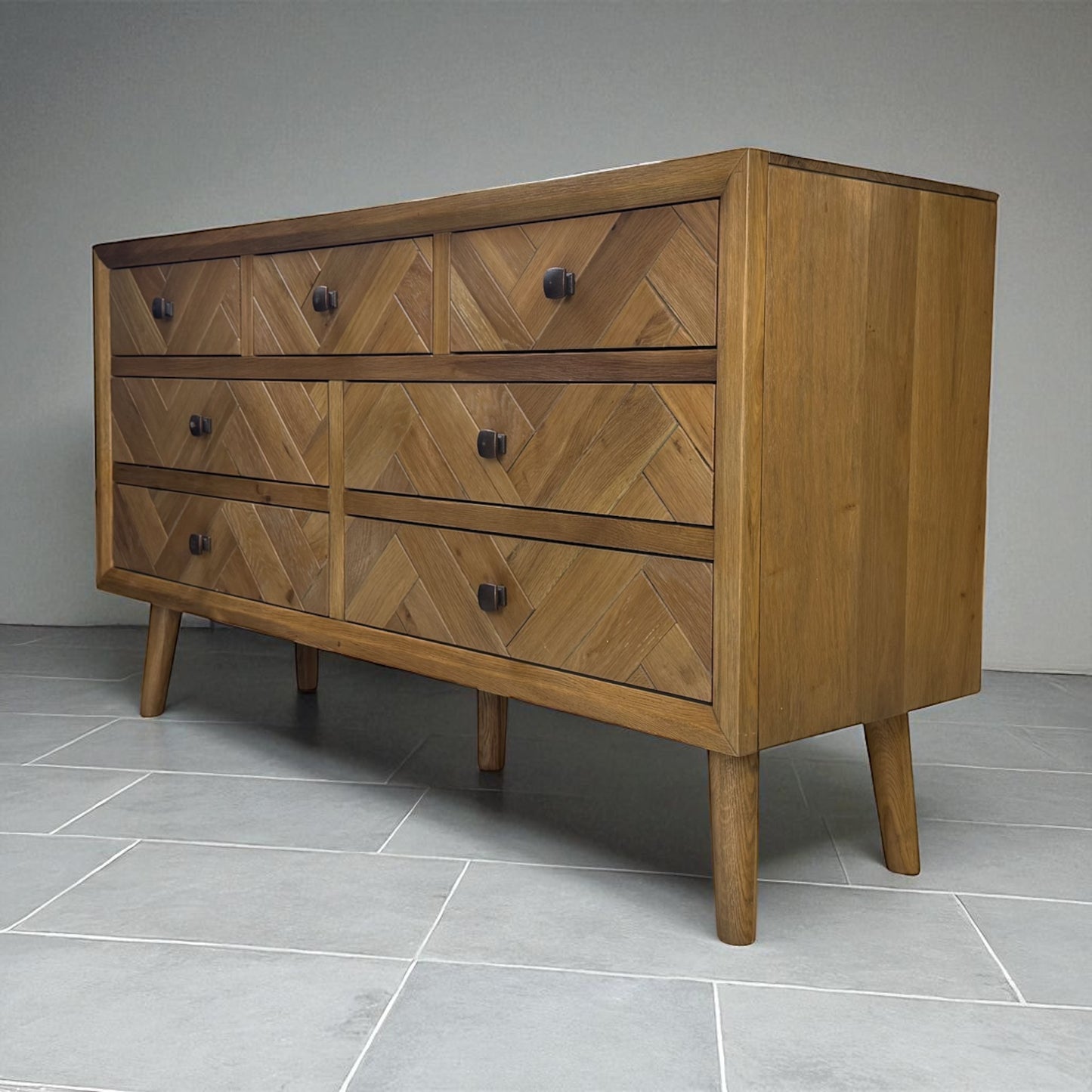 Brushed & Glazed Solid Oak 7 Drawer Chest Parquet Range From Oak Furnitureland RRP £699