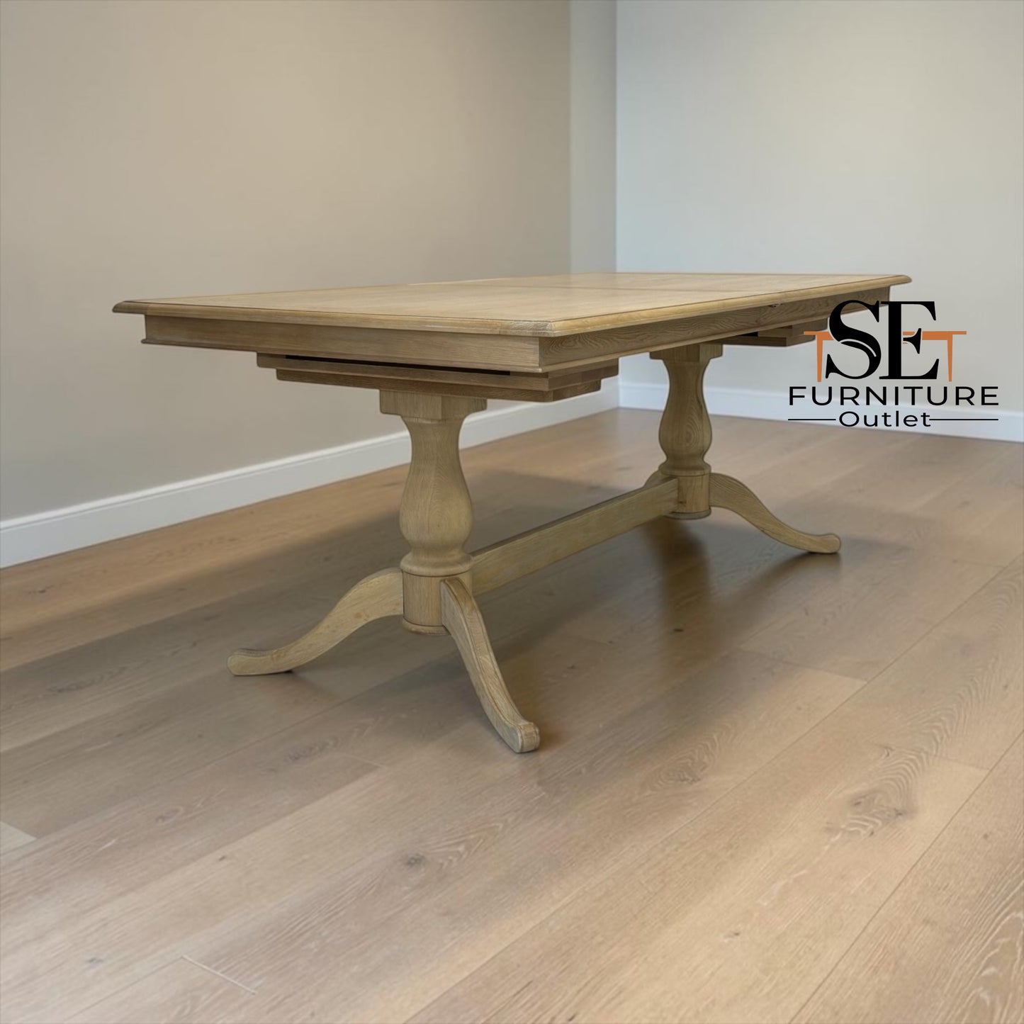 Solid Oak & Quality Oak Veneer 6-10 Seater Extending Dining Table with Limewashed Finish, Camille Range RRP £1500