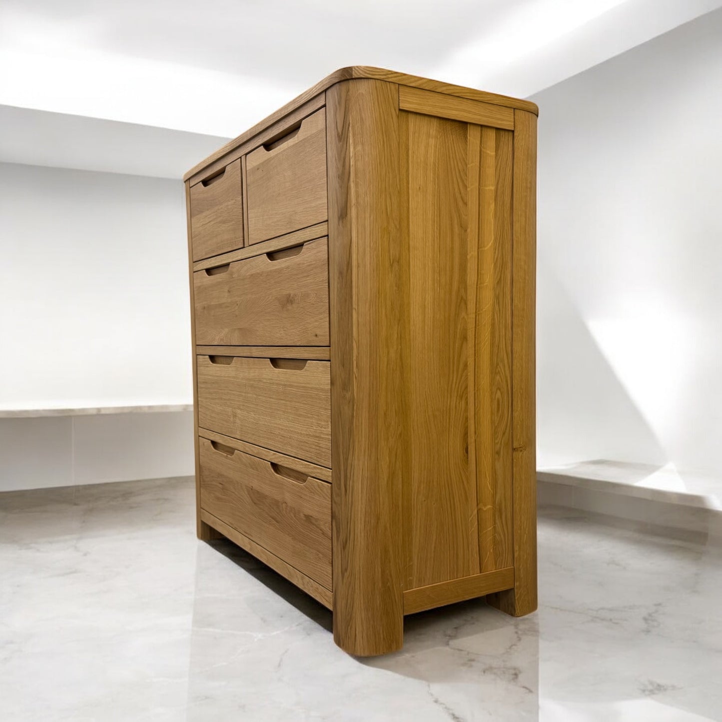 Natural Solid Oak 5 Drawer Chest of Drawers, Romsey Range From Oak Furnitureland