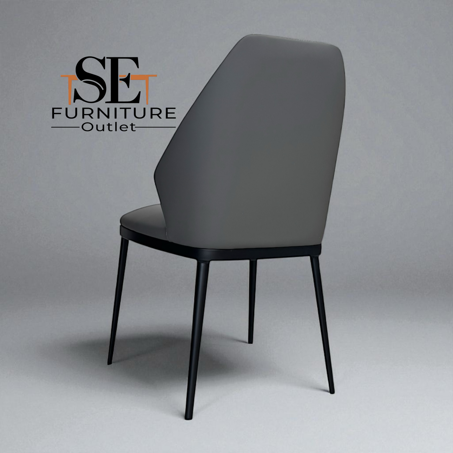 Set of 8 Ergonomic Dining Chairs with Grey Faux Leather and Black Metal Legs, RRP £1192