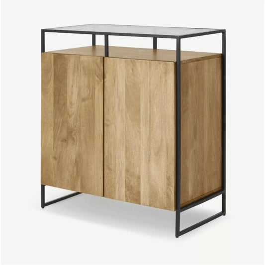 MADE.Com Light Mango Wood Kilby Compact Sideboard with Glass Top RRP £535