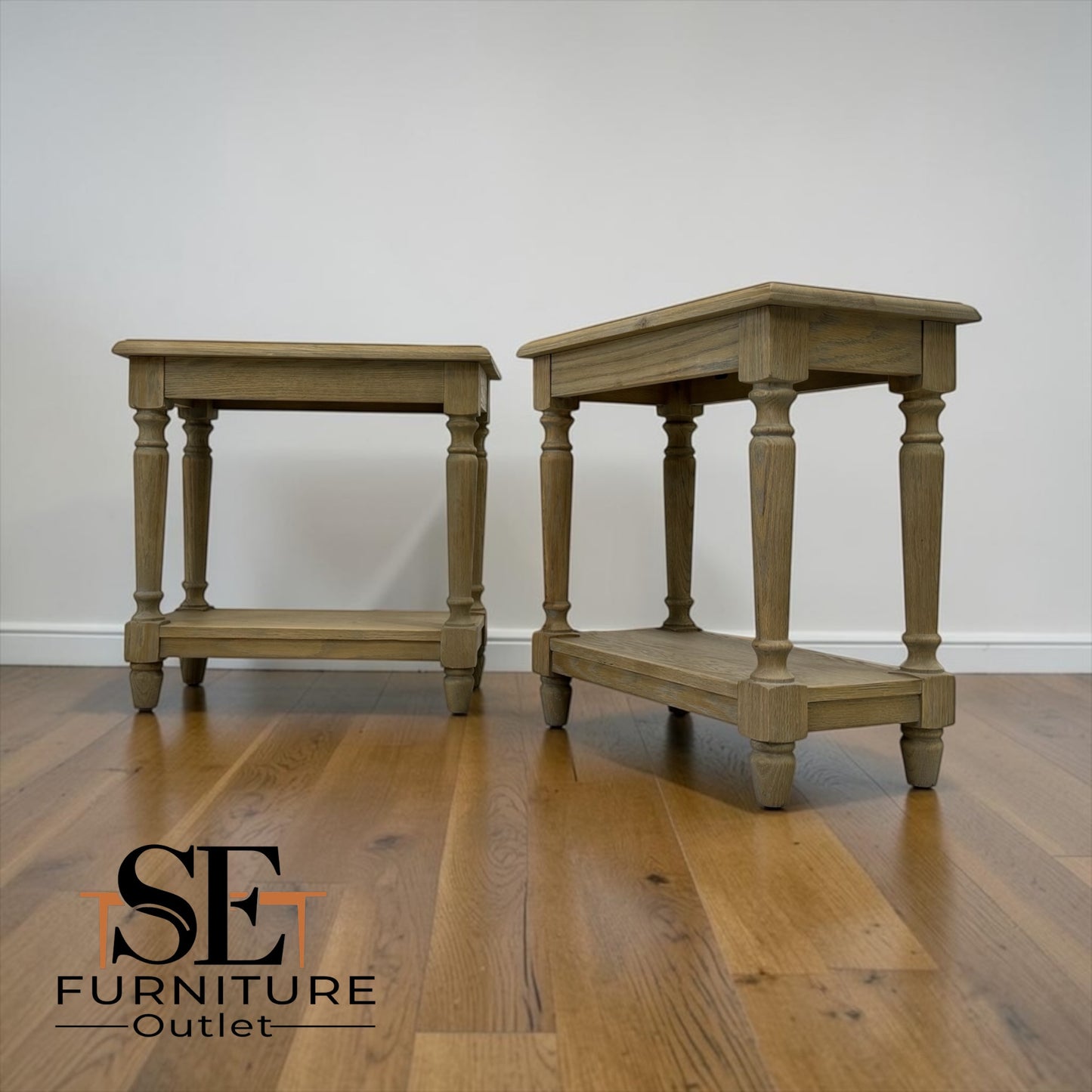 Set of 2 Solid Oak Frame Limewashed Finish Sofa Tables from the Camille Range RRP £500