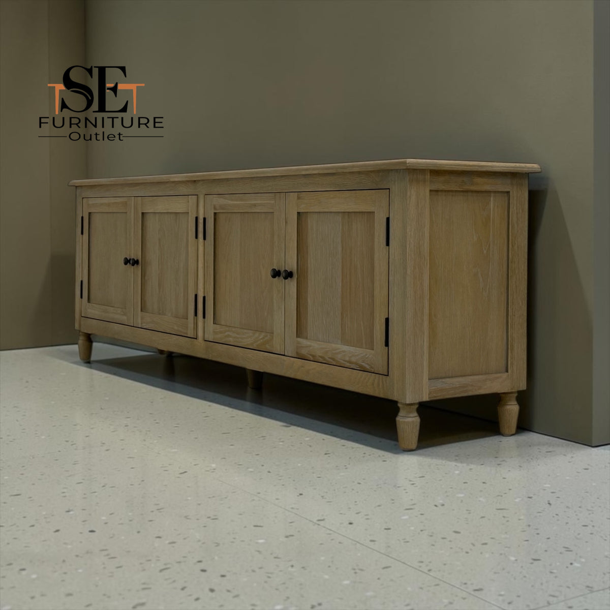 Grey-toned Limewashed Finish Solid Oak and Quality Oak Veneer Media TV Console Fits up to 75", Camille Range RRP £999
