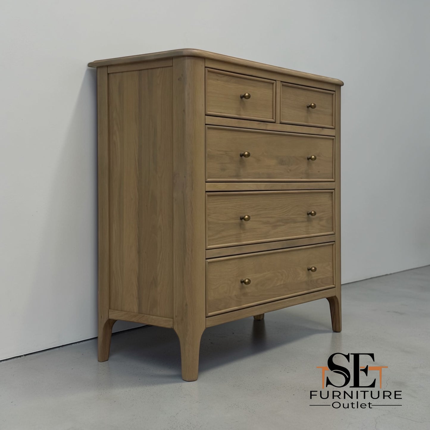 Light Natural Solid Oak 5 Drawer Chest, Newton Range From Oak Furnitureland RRP £639