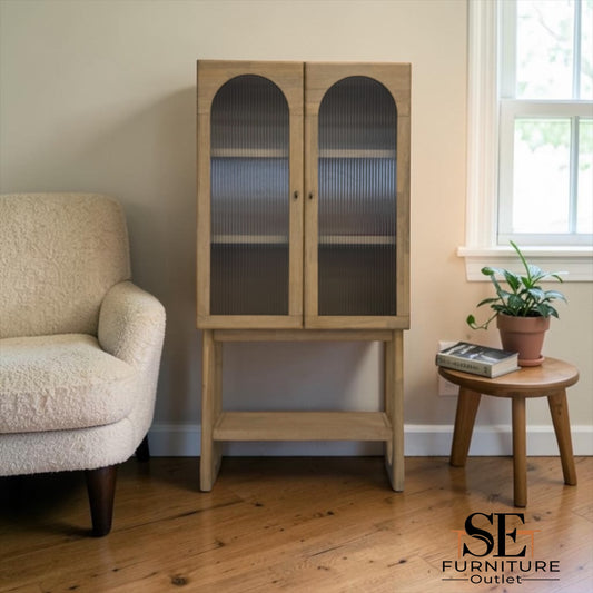Solid Acacia Wood Display/Drinks Cabinet with Glass Panel Doors From Oak Furnitureland