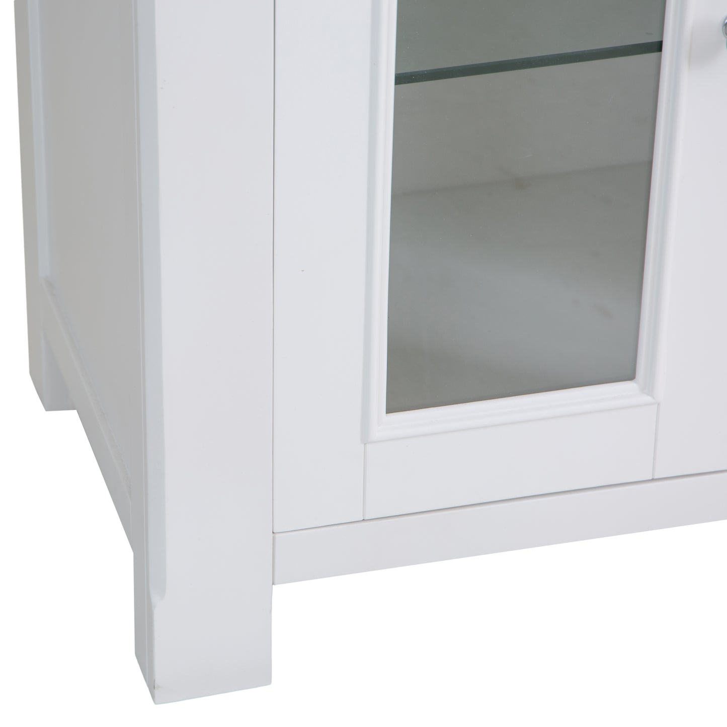 White Washed Oak Top & White Painted 4-Door Sideboard with Glass Doors and Glass Shelves