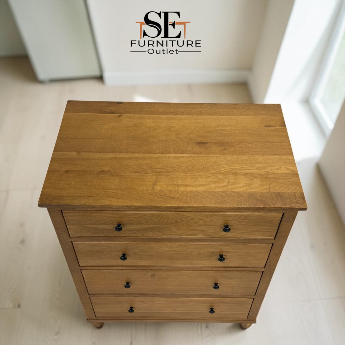 Solid Oak & Quality Oak Veneer 4-Drawer Chest, Elkstone Mellow Oak Range, RRP £599