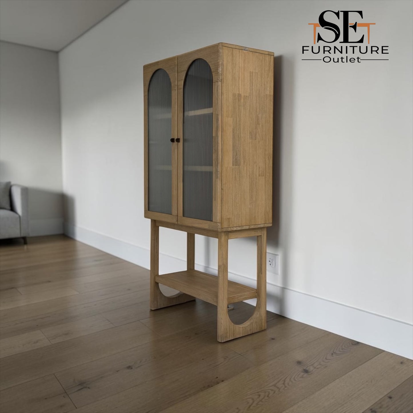 Solid Acacia Wood Display/Drinks Cabinet with Glass Panel Doors From Oak Furnitureland