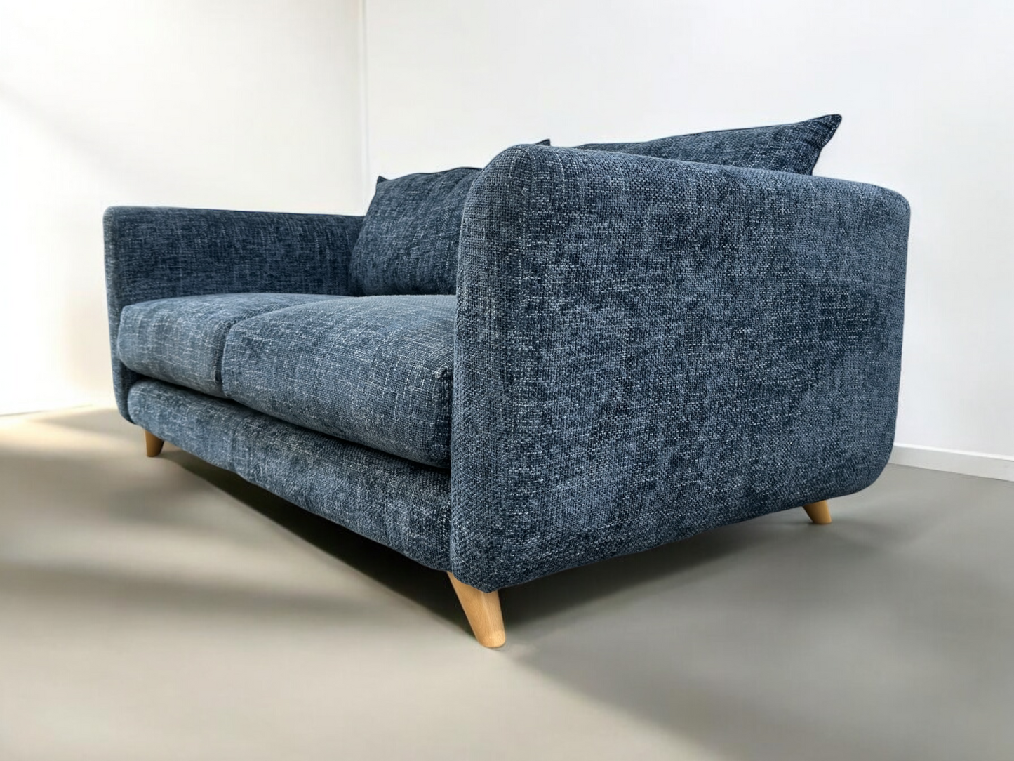 OAK FURNITURELAND DENIM FABRIC 3 SEATER SOFA DALBY RANGE RRP £1749