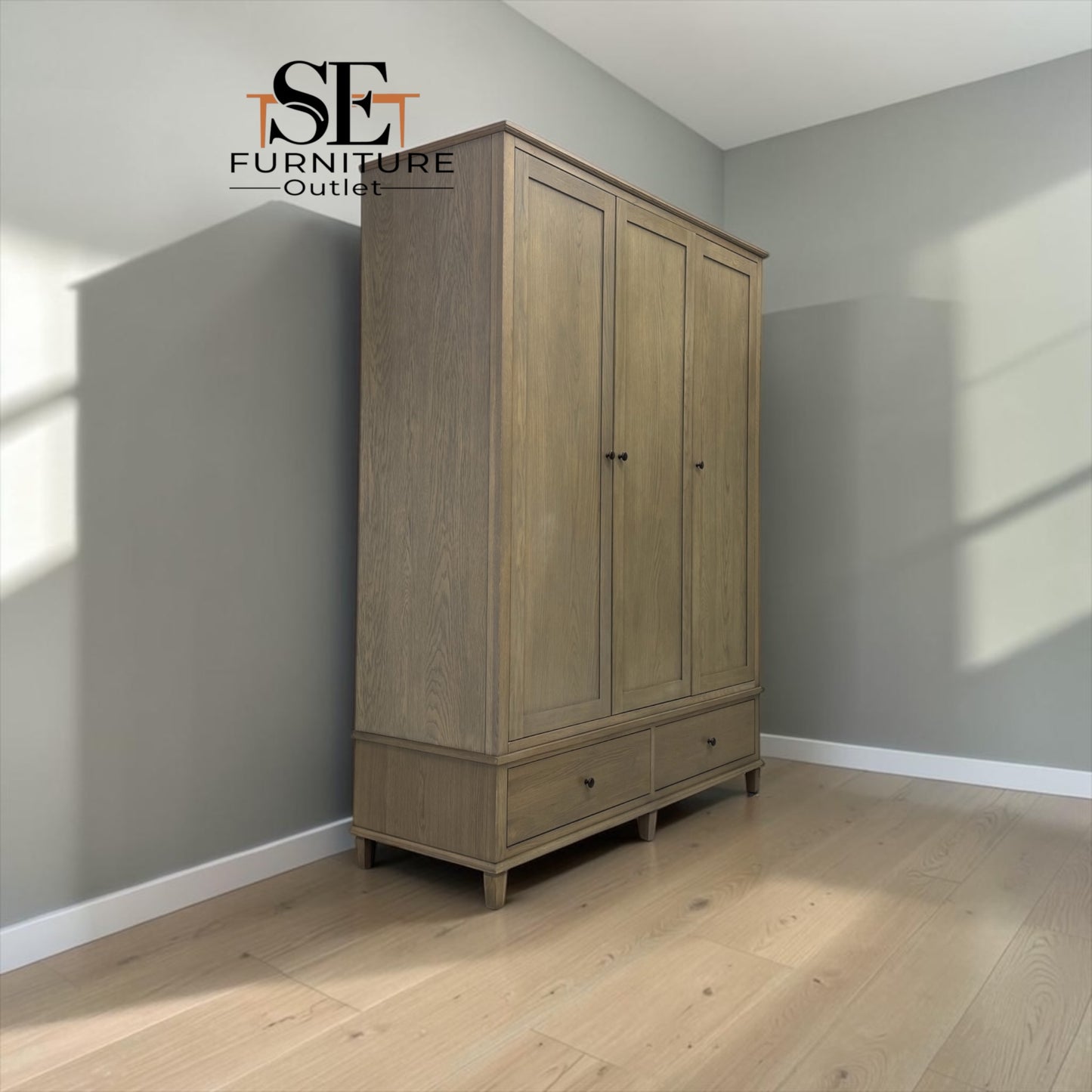 Smoked Solid Oak & Oak Veneer Triple Wardrobe, Bibury Smoked Oak Range, RRP £1799