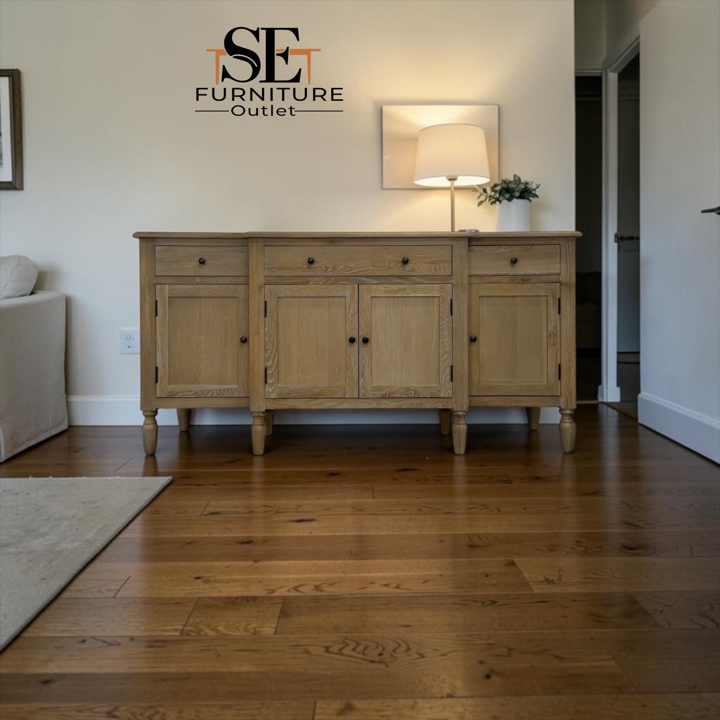 Grey-toned Limewash Finished Solid Oak & High-Quality Oak Veneer Extra Large Sideboard, Camille Range, RRP £1400