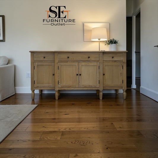 Grey-toned Limewash Finished Solid Oak & High-Quality Oak Veneer Extra Large Sideboard, Camille Range, RRP £1400