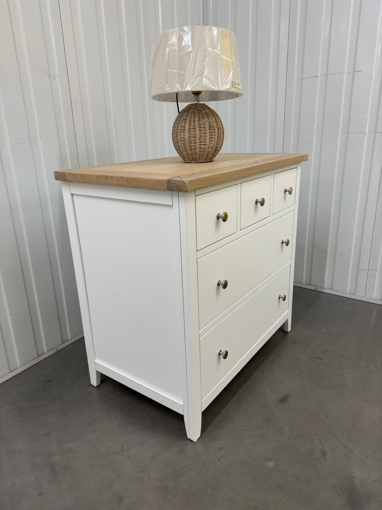 Cotswold Company White Wax Finished Oak Top & Pure White Painted 5 Drawer Chest RRP £425