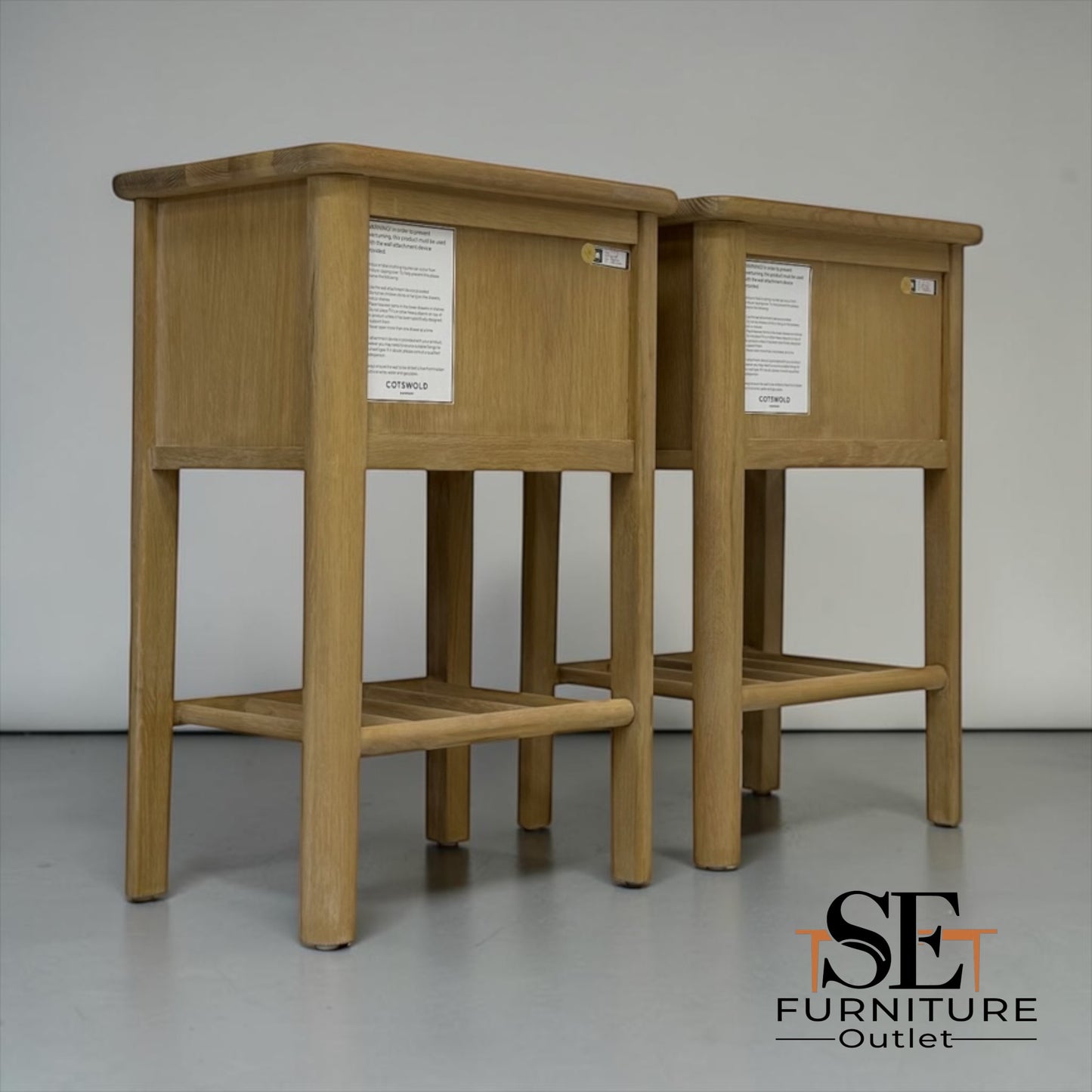 White Wax Finished Solid Oak & Premium Oak Veneer Bedside Tables, Berkeley Nordic Oak Range RRP £500