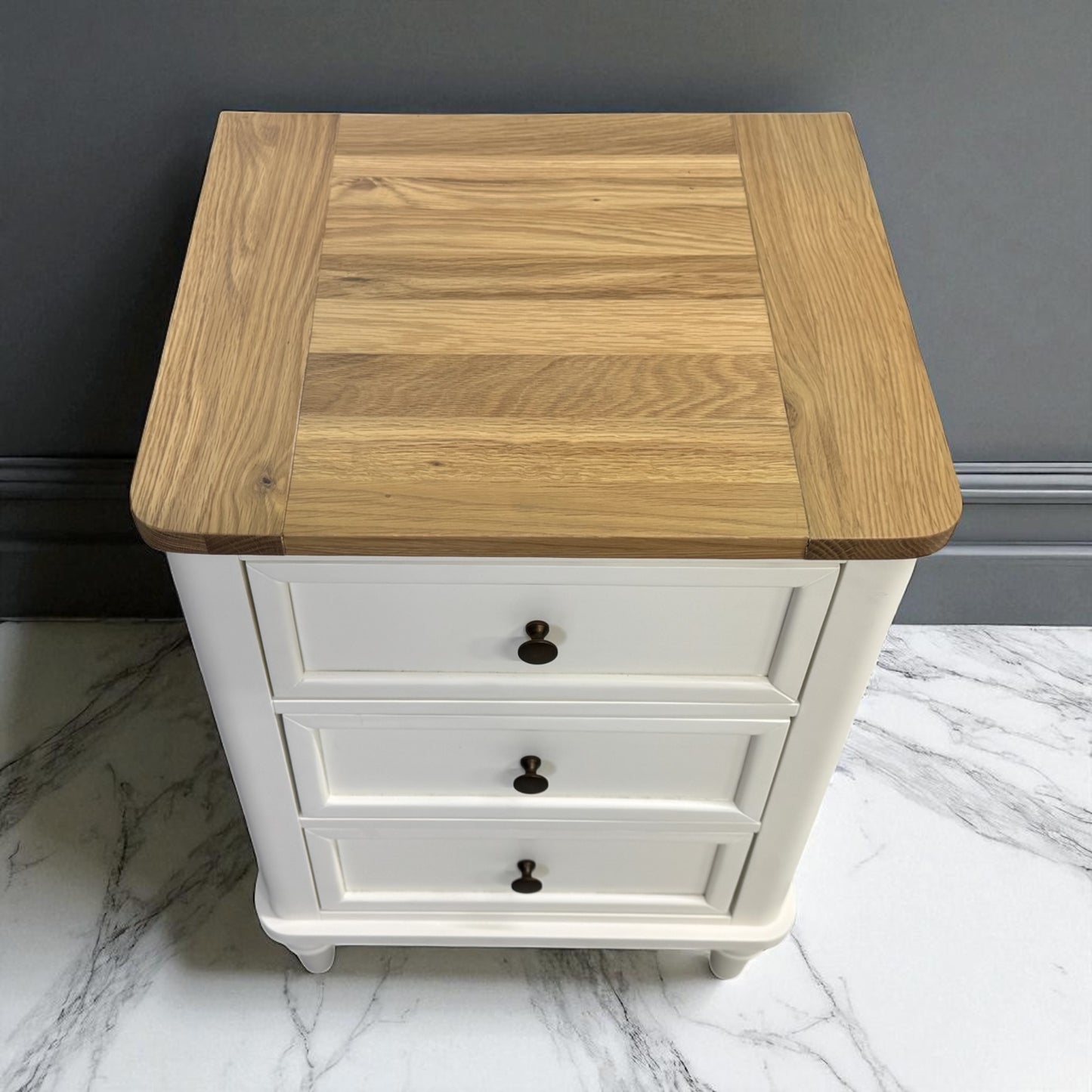 Natural Solid Oak & Acacia Wood Painted 3 Drawer Bedside Table From Oak Furnitureland