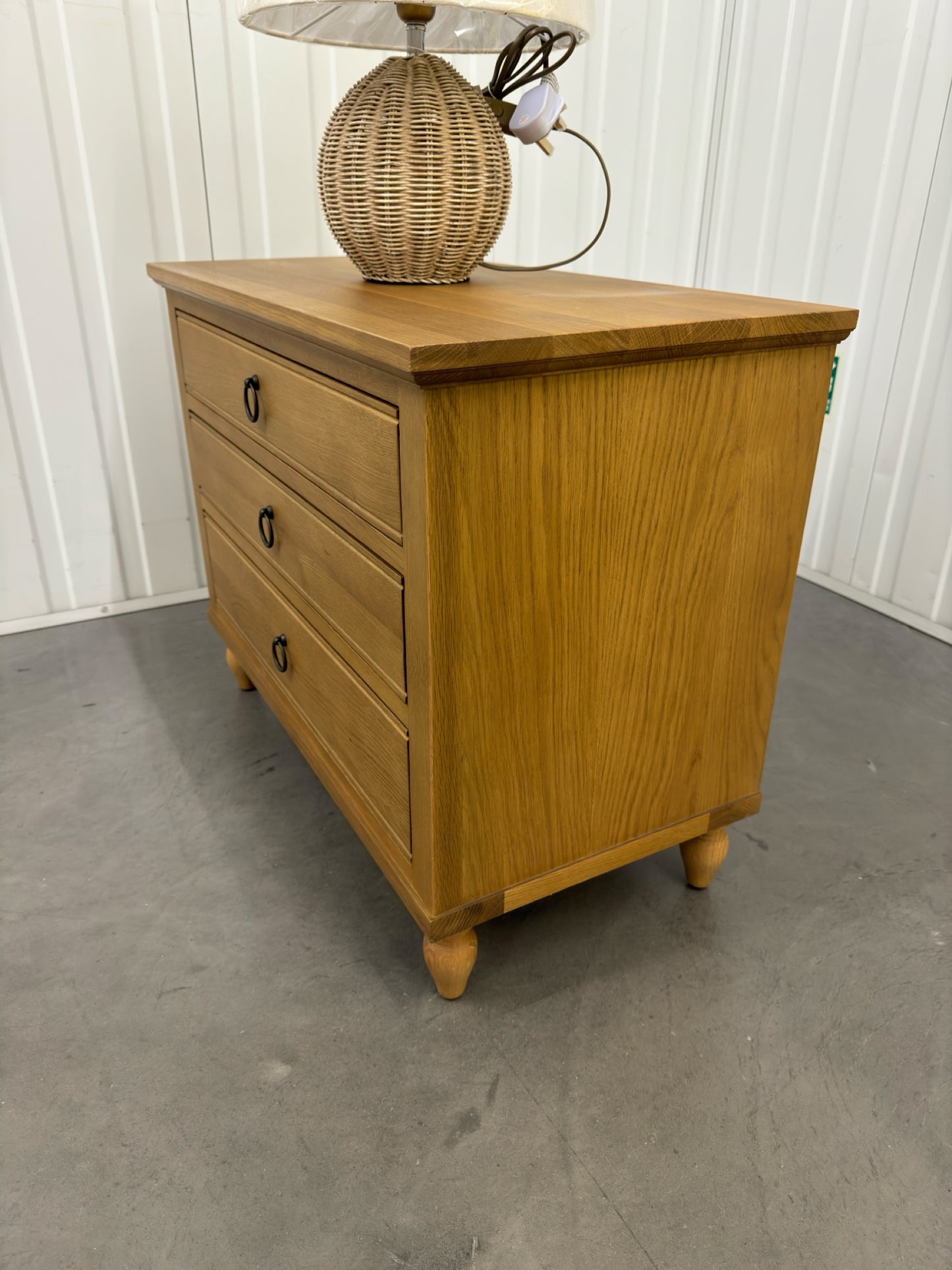 Solid Mellow Oak Large 3 Drawer Bedside Table