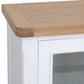 White Washed Oak Top & White Painted 4-Door Sideboard with Glass Doors and Glass Shelves