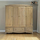 Grey-toned Limewashed Finish Solid Oak & High-Quality Oak Veneer Quad Wardrobe, Camille Range RRP £2400