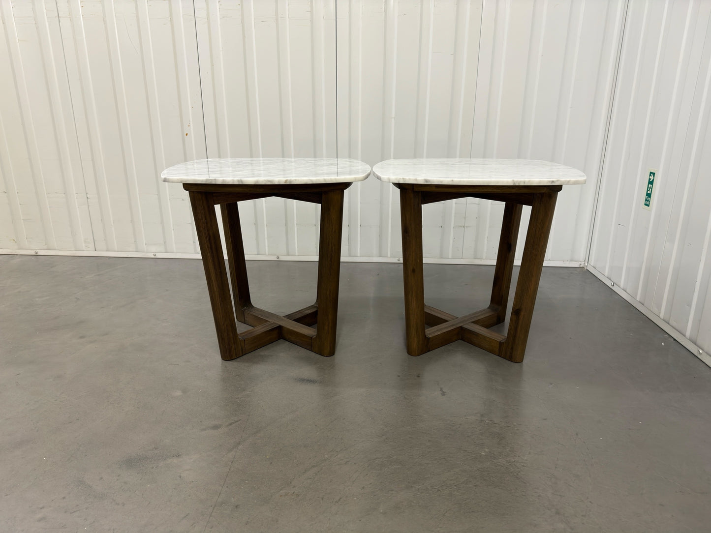 Oak Furnitureland Solid Acacia & Luxury Italian Carrara Marble Top Side Tables RRP £458