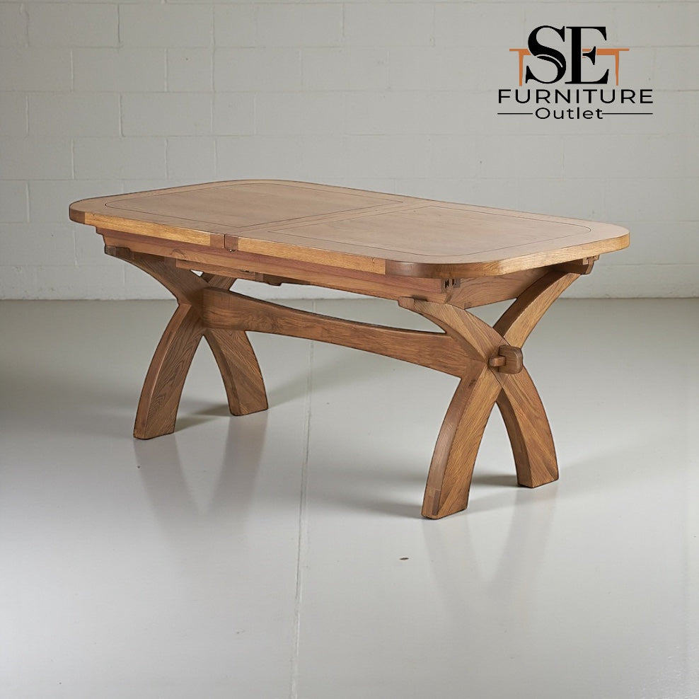 Rustic Solid Oak Extending Dining Table, 10 to 12 Seater Hercules Range From Oak Furnitureland RRP £1099