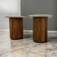Solid Mango Wood Fluted Base & Natural White & Grey Mottled Marble Top Side Tables