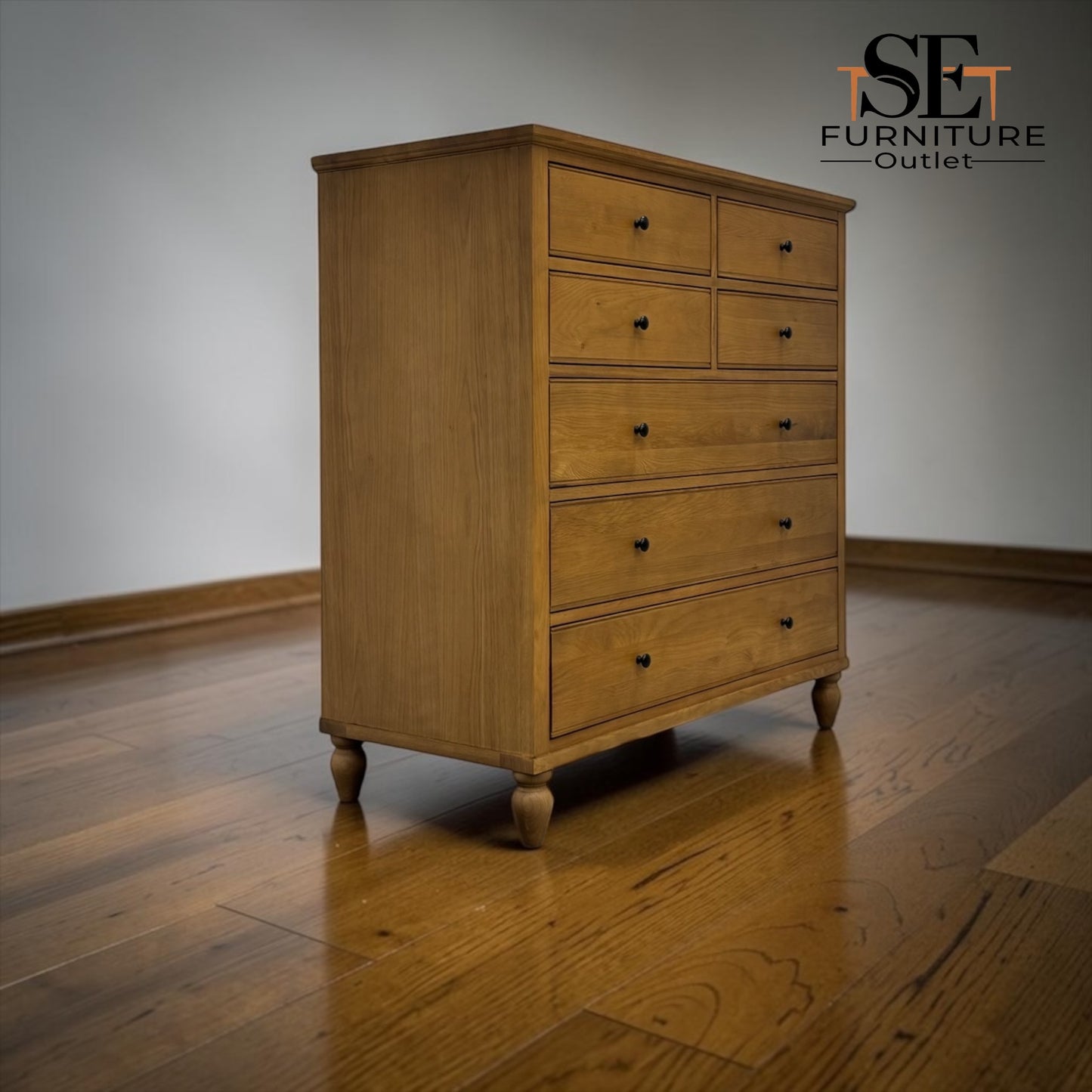 Solid Oak & Quality Oak Veneer 7-Drawer Chest, Elkstone Mellow Oak Range, RRP £999