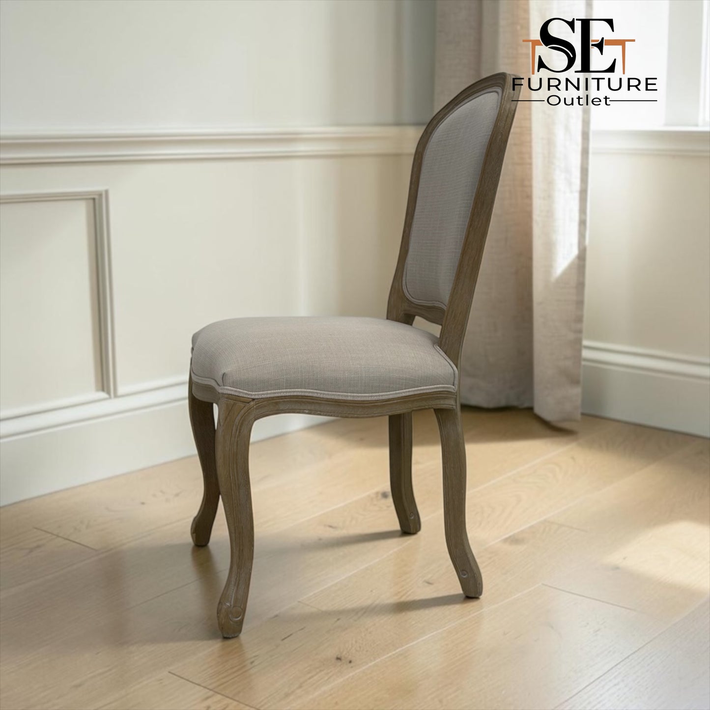 Set of 4 Grey-toned Limewashed Finish Solid Oak Frame Dining Chairs, Camille Range RRP £1200