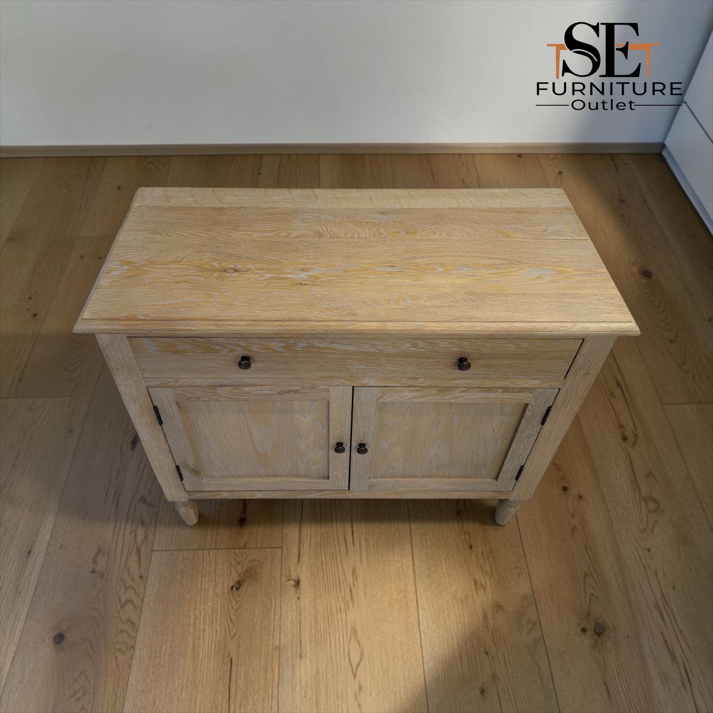 Solid Oak Frame Limewashed Finish Small Sideboard, Camille Limewash Range RRP £750