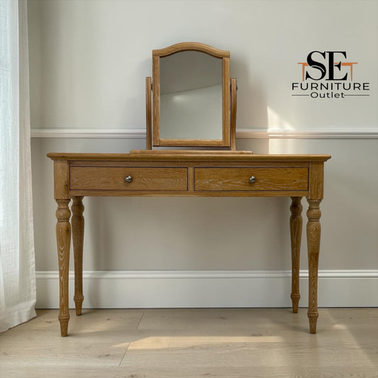 Whitewashed Finish Solid Oak & Oak Veneer Dressing Table with Mirror RRP £649
