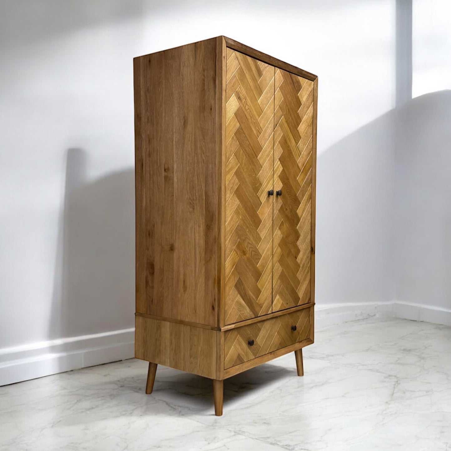 Brushed & Glazed Solid Oak Double Wardrobe, Parquet Range From Oak Furnitureland RRP £949