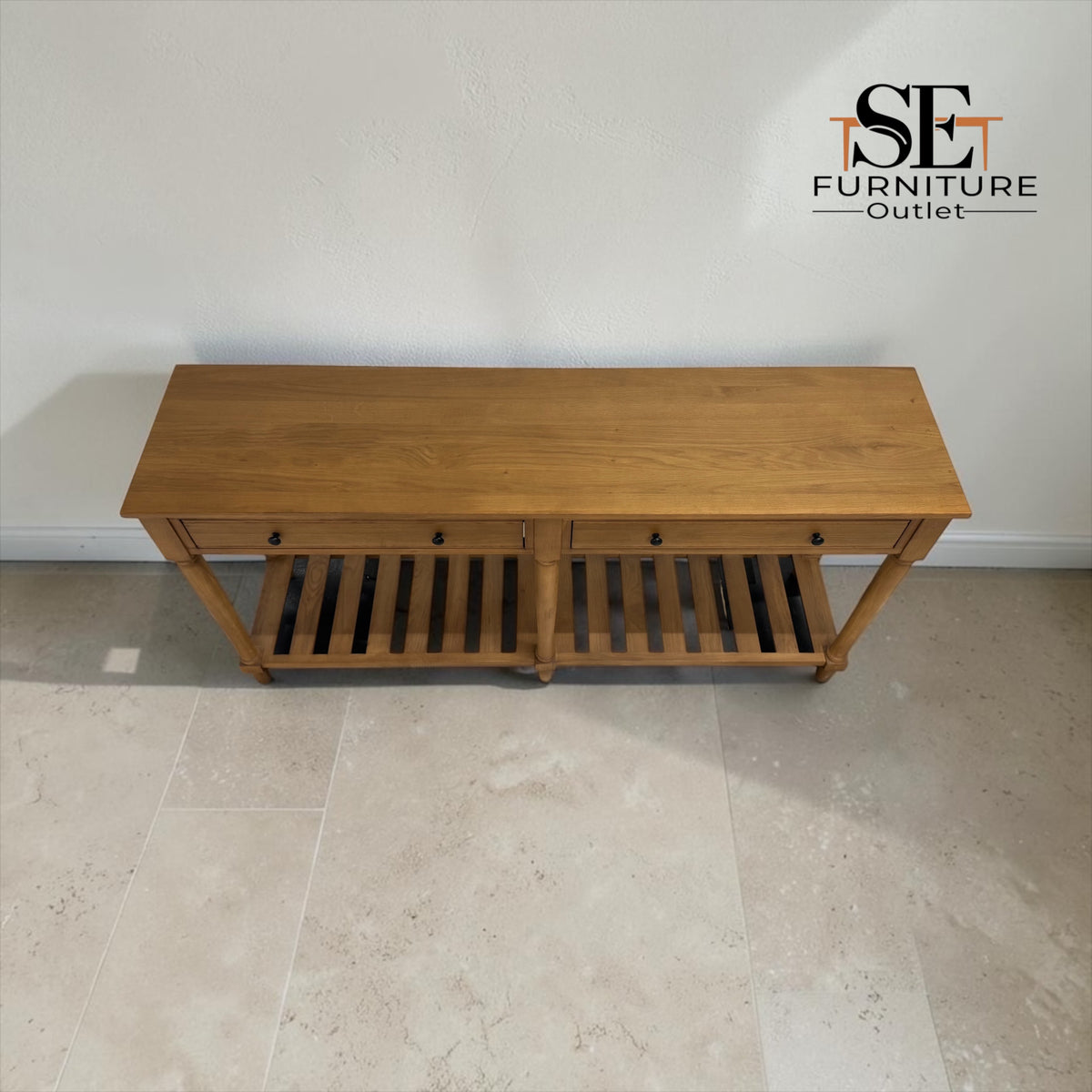 Solid Oak & Oak Veneer Extra Large Console Table, Elkstone Mellow Oak Range, RRP £650