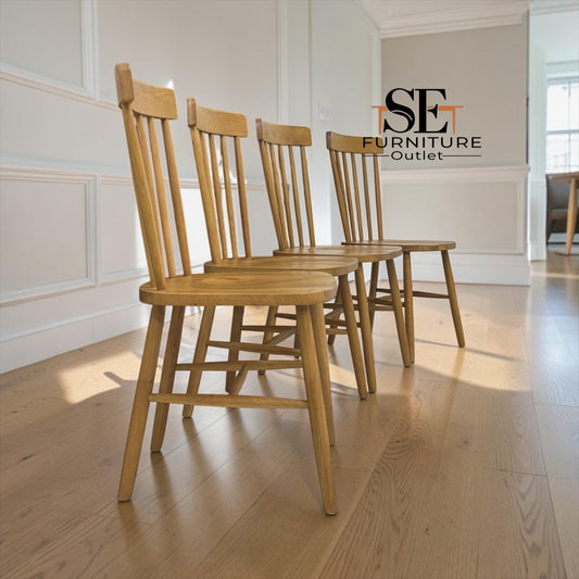Set of 4 Solid Oak & Oak Veneer Spindleback Chairs, Elkstone Mellow Oak Range RRP £700