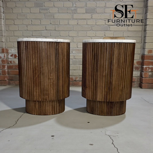 Solid Mango Wood & Marble Top Side Tables RRP £249 (Each)