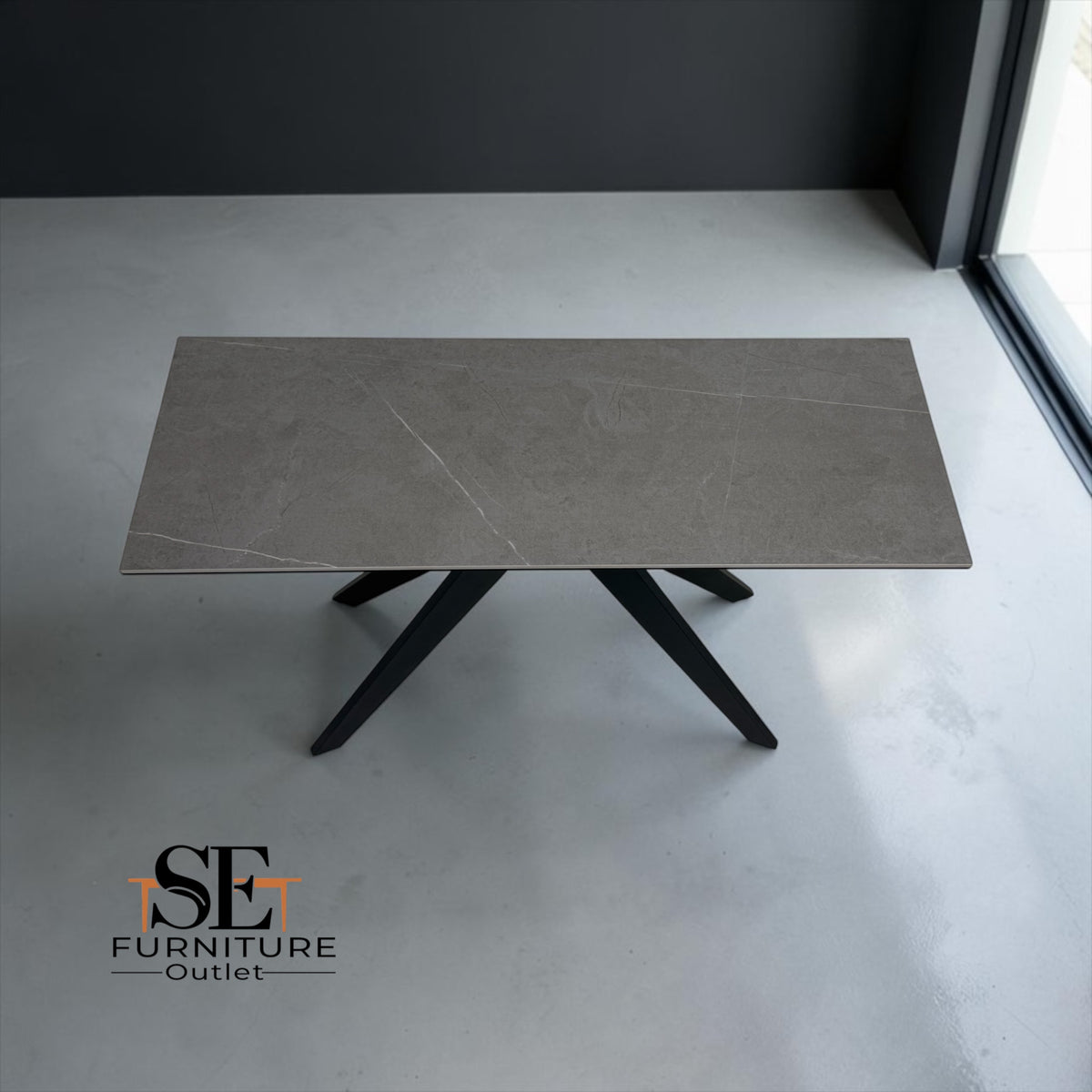 Grey Ceramic and Black Metal Legs Console Table from the Trento Range by Oak Furnitureland