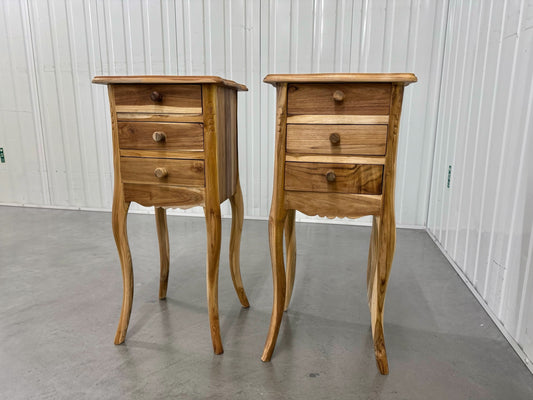 Solid Oiled Teak Wood 3 Drawer Bedside Tables/ Side Tables/ Lamp Tables