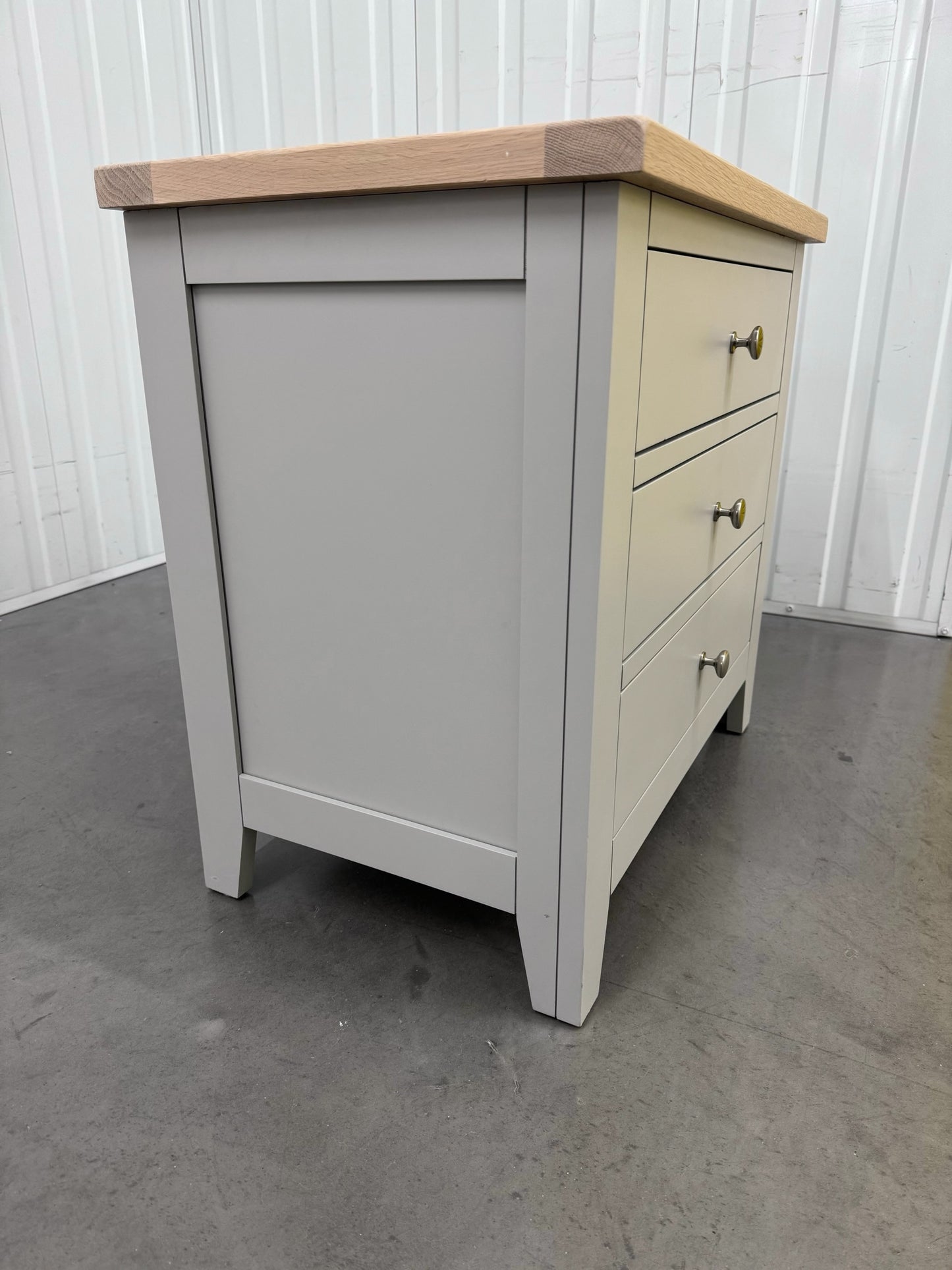 Cotswold Company Oak & Grey Painted 3 Drawer Jumbo Bedside Table, Grey RRP £299