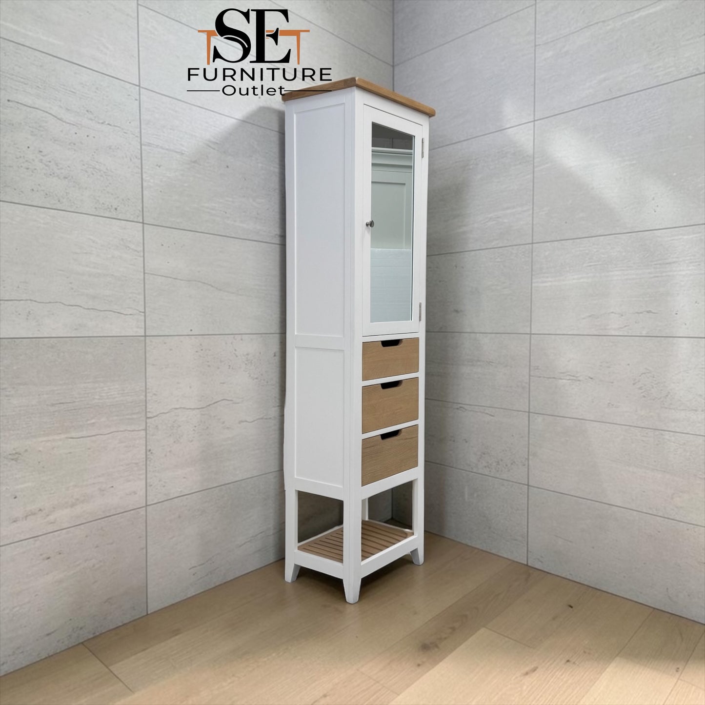 Oak & Solid Wood Frames Bathroom High Cabinet, Chester Pure white Range RRP £550