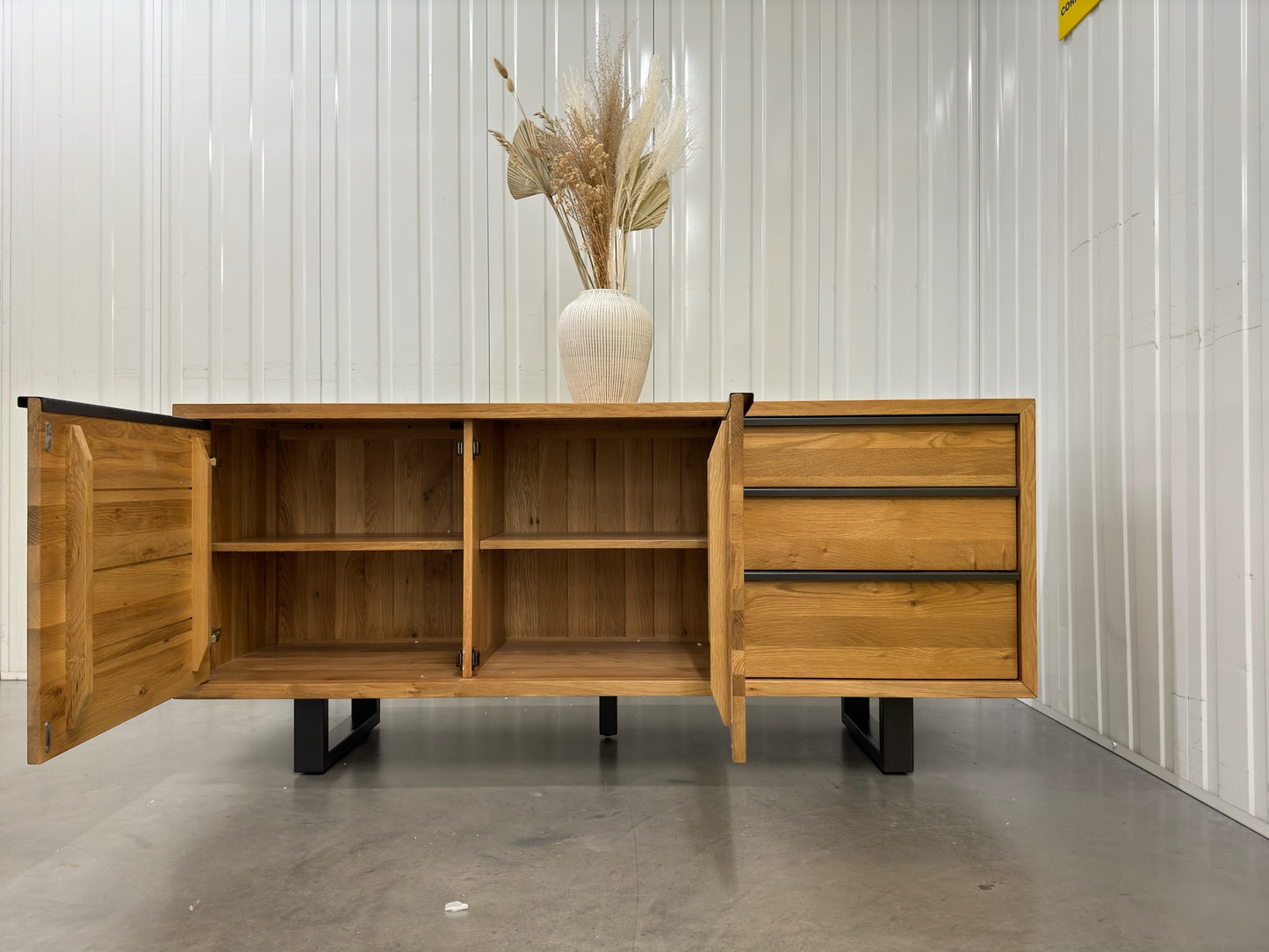 Oak Furnitureland Natural Solid Oak & Metal Legs Extra Large Sideboard Maine Range RRP £749