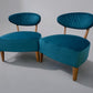 Pair Of Sea Green Velvet Fabric Casual Chairs With Solid Oak Frame