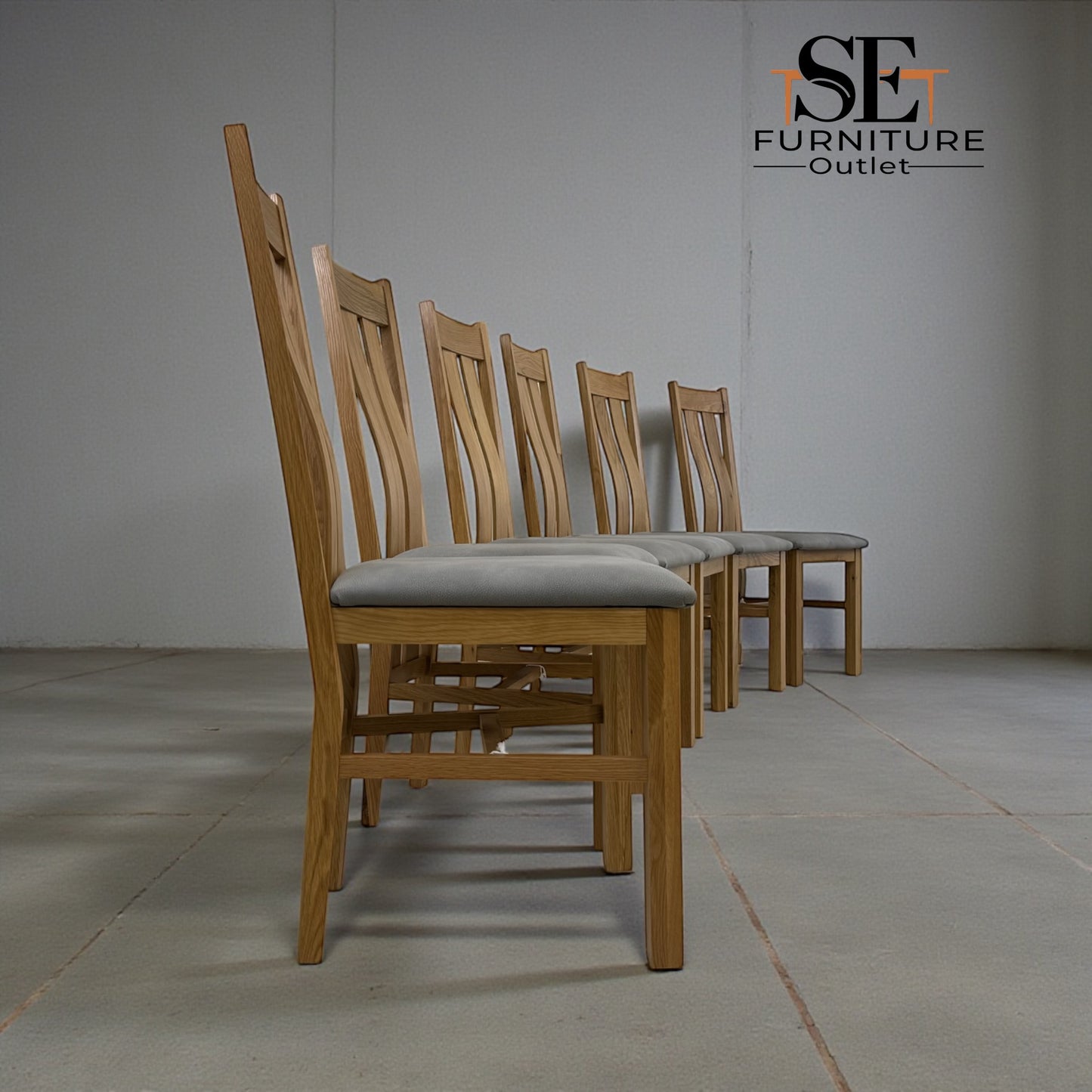 Set of 6 Arched Back Natural Oak Dining Chairs, From Oak Furnitureland RRP £200 Each