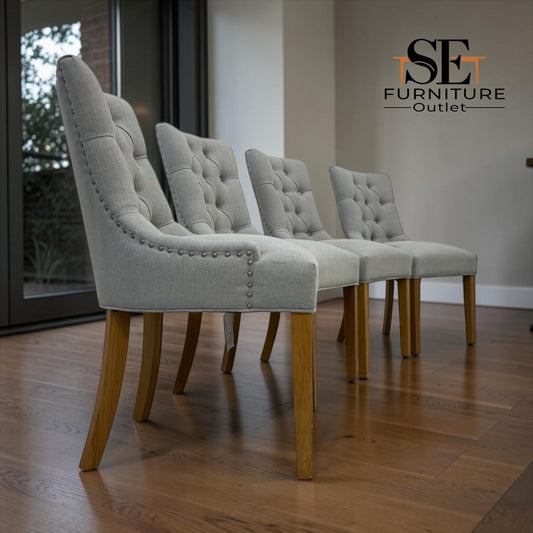 Set of 4 Solid Oak Legs Dining Chairs with Wise Fabric Primrose Range RRP £900
