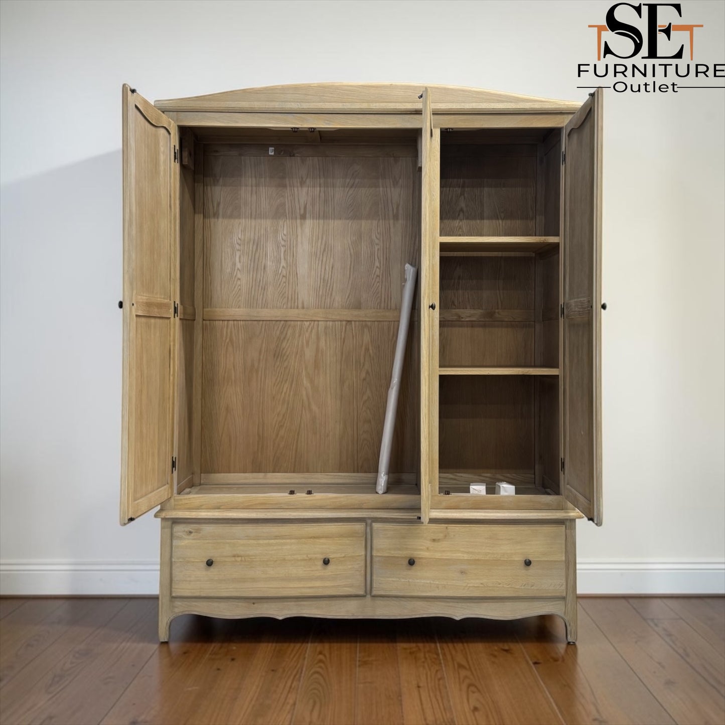 Solid Oak & Quality Oak Veneer Triple Wardrobe with Limewashed Finish, Camille Range RRP £1899