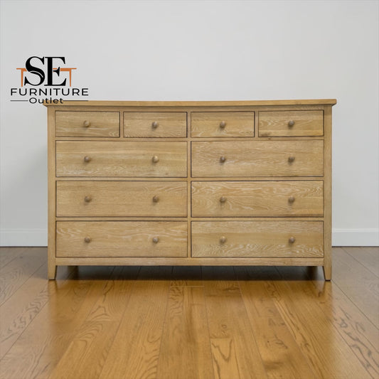 Solid Oak Frames with Oak Veneer 10-Drawer Chest in Whitewashed Finish, Inglesham Range, RRP £1250