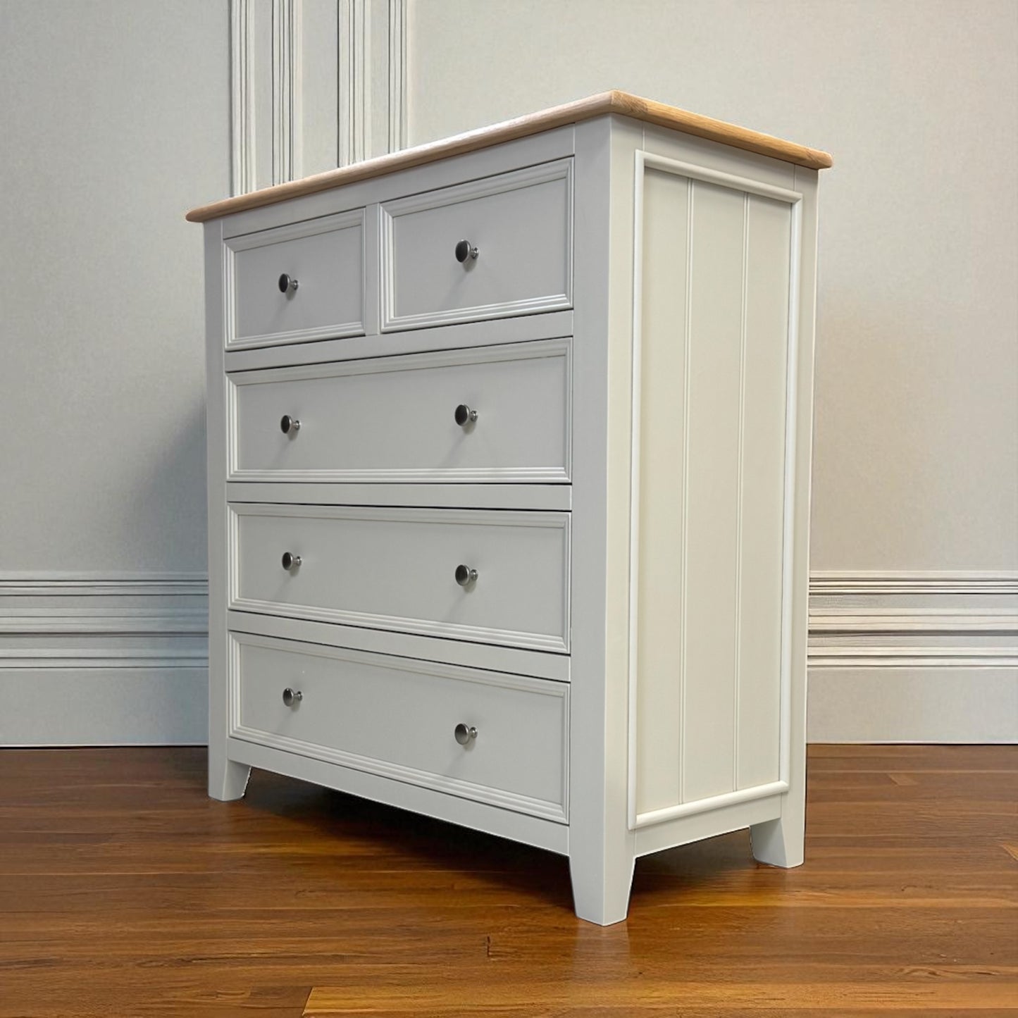 Natural Solid Oak & Painted 5 Drawer Chest, From Oak Furniture Superstore