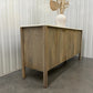 SOLID MANGO WOOD LARGE SIDEBOARD, WITH A STRIKING RIBBED FEATURE & A POLISHED CARRERA MARBLE TOP