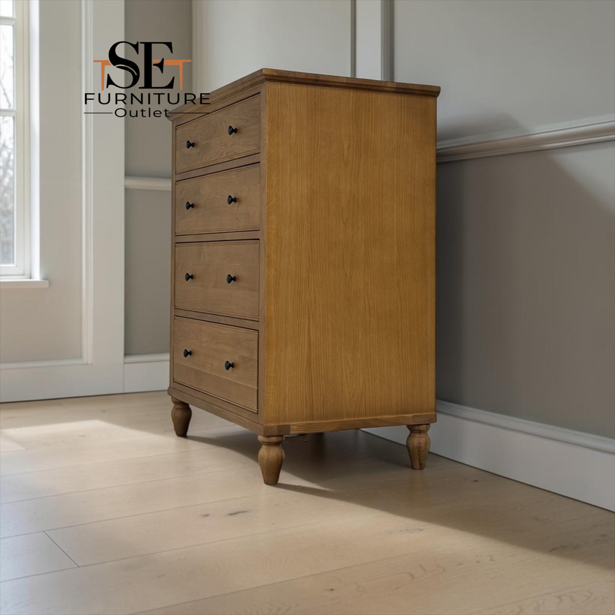Solid Oak & Quality Oak Veneer 4-Drawer Chest, Elkstone Mellow Oak Range, RRP £599