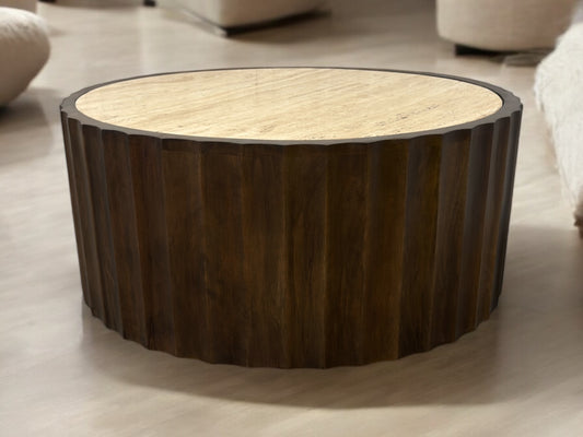 Solid Mango Wood & Natural Travertine Stone Topped Coffee Table RRP £819