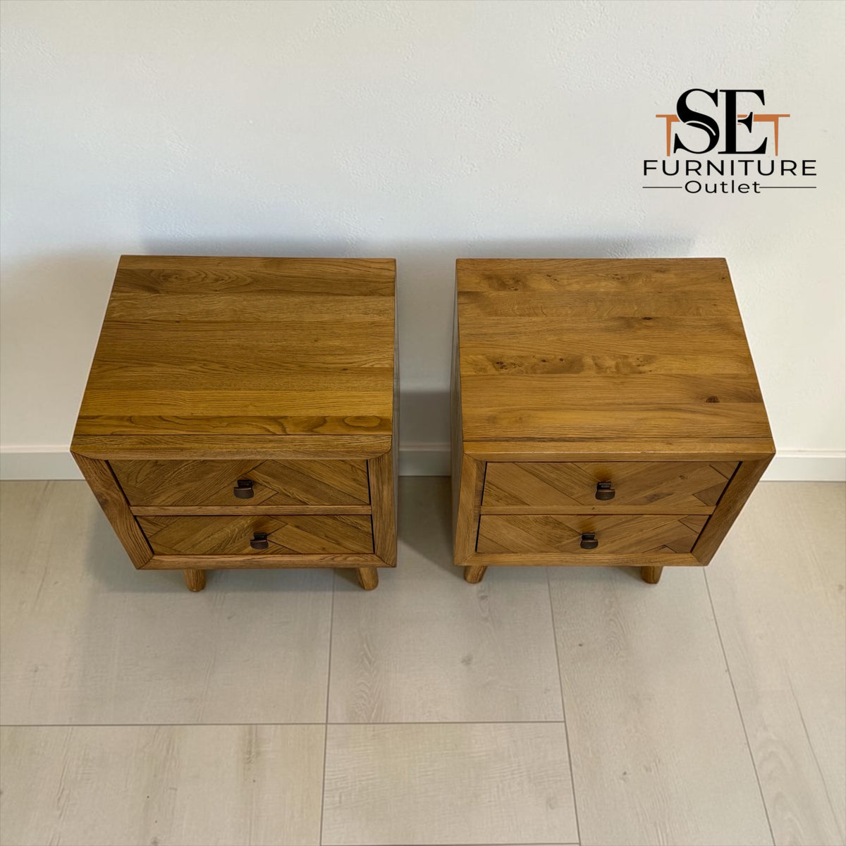 Set of 2 Brushed and Glazed Solid Oak 2-Drawer Bedside Tables, Parquet Range, from Oak Furnitureland