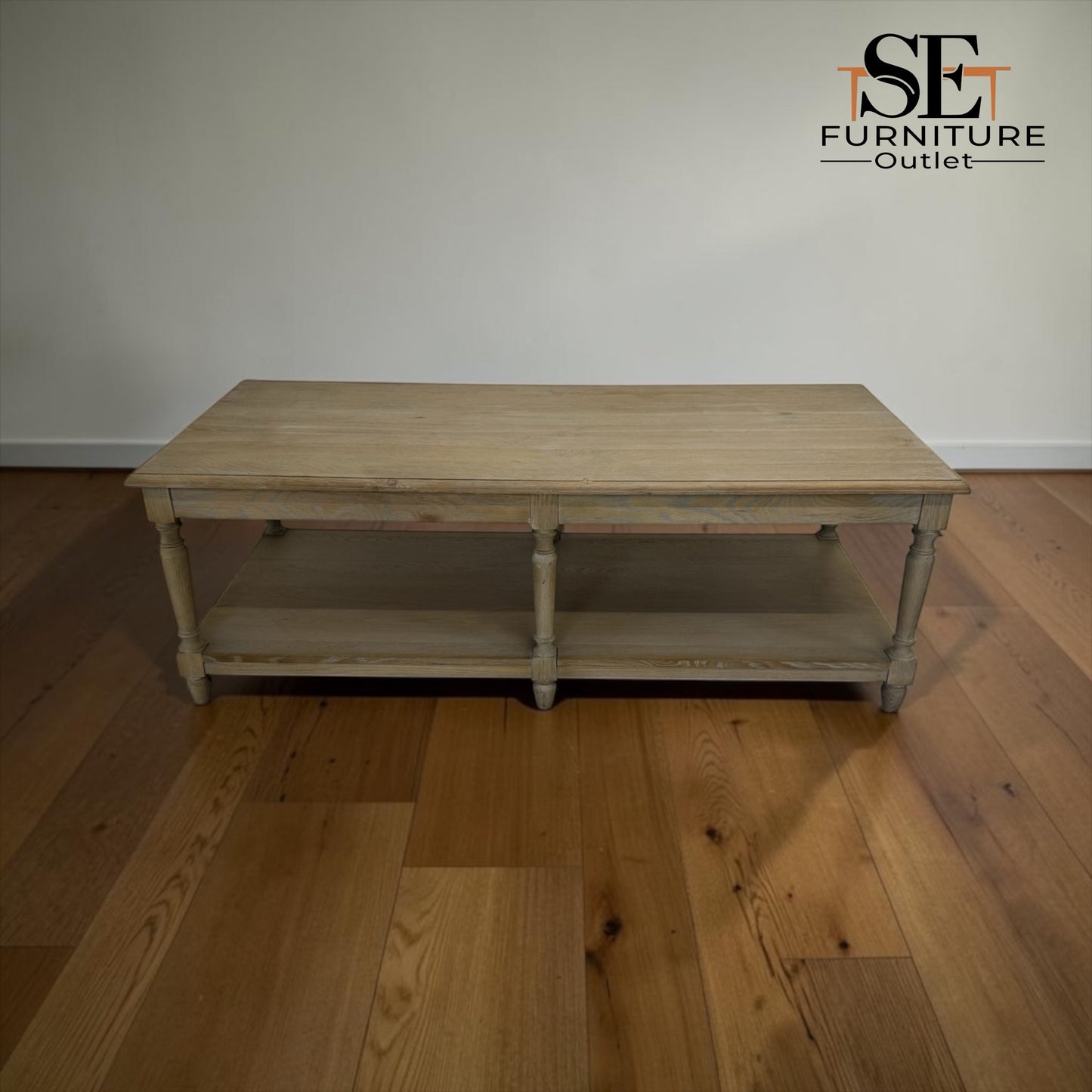 Grey-toned Limewashed Finish Solid Oak & High-Quality Oak Veneer Large Coffee Table, Camille Range, RRP £750